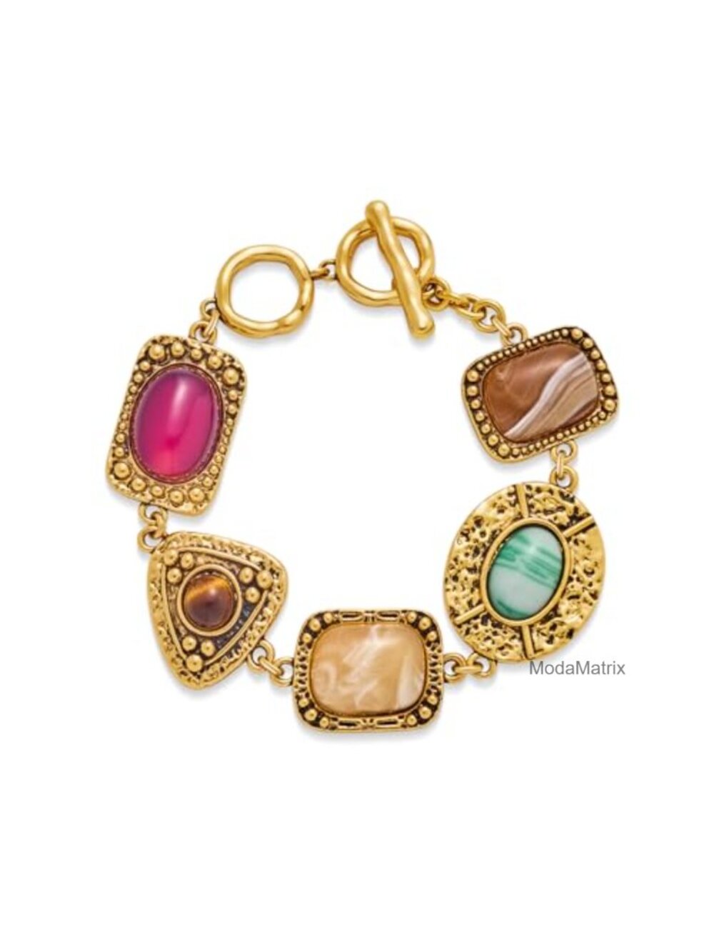 Vintage Gold Plated Copper Chain Link Bracelet with Toggle Bar Closure